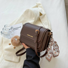 Cartoon Pendant Square Bag with Twilly Scarf Flap