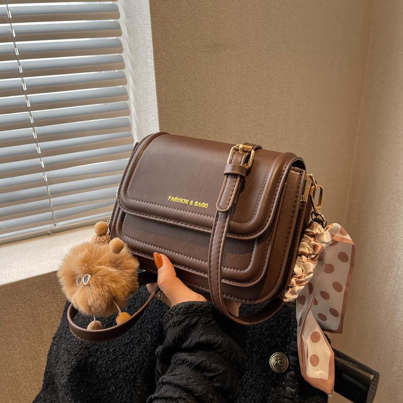 Cartoon Pendant Square Bag with Twilly Scarf Flap