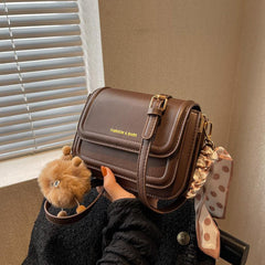 Cartoon Pendant Square Bag with Twilly Scarf Flap