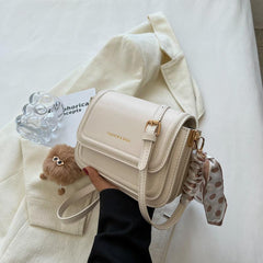 Cartoon Pendant Square Bag with Twilly Scarf Flap