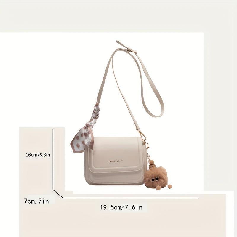 Cartoon Pendant Square Bag with Twilly Scarf Flap