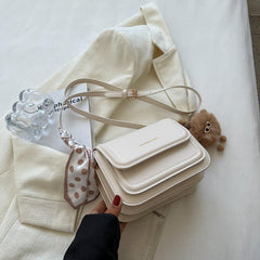 Cartoon Pendant Square Bag with Twilly Scarf Flap