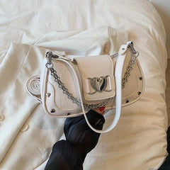 Crocodile Shoulder Bag Love Shaped Buckle Baguette Bag Y2K