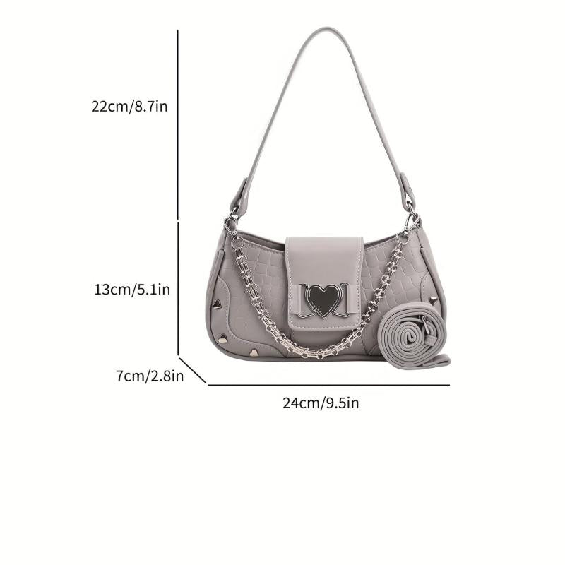 Crocodile Shoulder Bag Love Shaped Buckle Baguette Bag Y2K