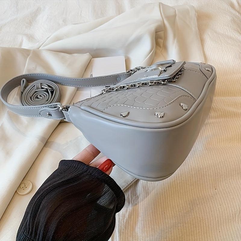 Crocodile Shoulder Bag Love Shaped Buckle Baguette Bag Y2K