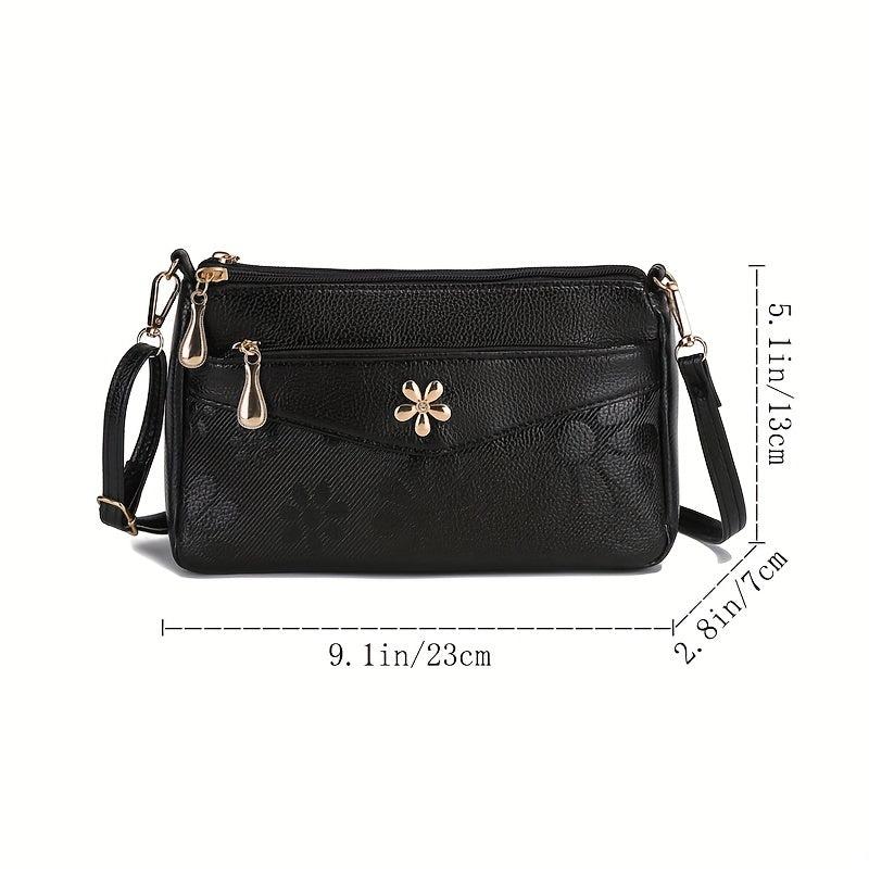 Flower Embossed Crossbody Bag Women's Zipper Clutch Purse Handbags