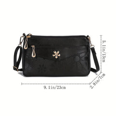 Flower Embossed Crossbody Bag Women's Zipper Clutch Purse Handbags
