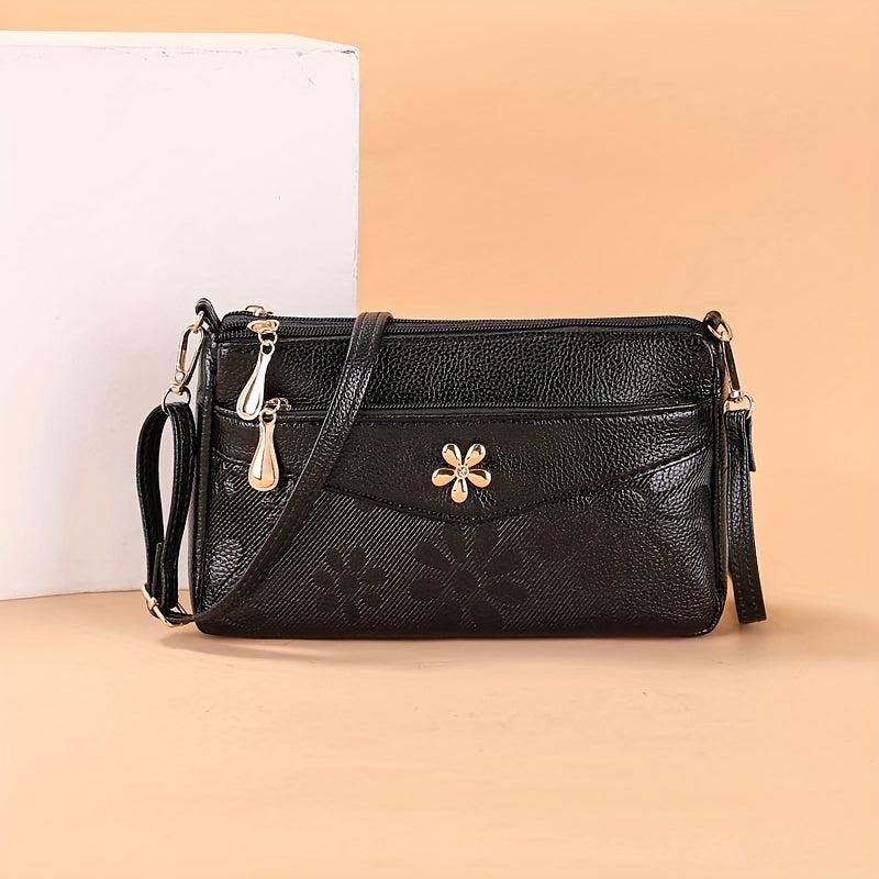 Flower Embossed Crossbody Bag Women's Zipper Clutch Purse Handbags