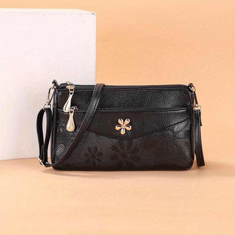 Flower Embossed Crossbody Bag Women's Zipper Clutch Purse Handbags