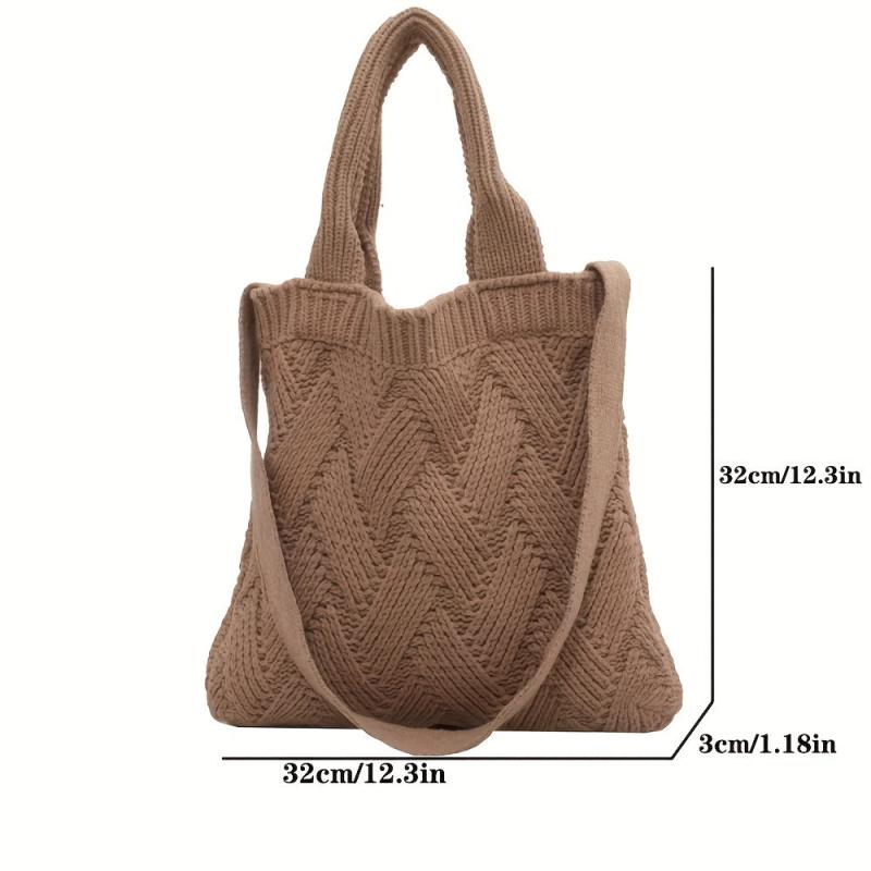 Vintage Crochet Bag For Women Solid Knitted Tote Bag Woven Detail