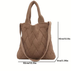 Vintage Crochet Bag For Women Solid Knitted Tote Bag Woven Detail