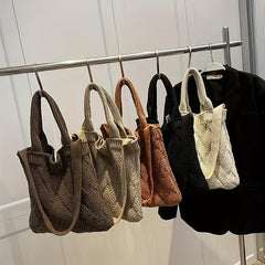 Vintage Crochet Bag For Women Solid Knitted Tote Bag Woven Detail