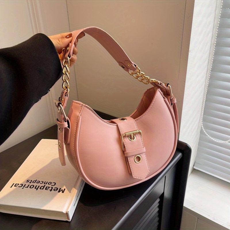 Women's Eyelet Buckle Decor Hobo Bag Chain Shoulder Purse