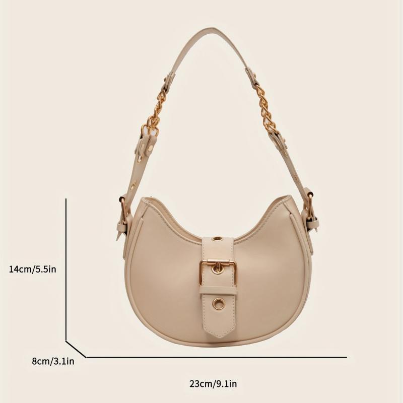 Women's Eyelet Buckle Decor Hobo Bag Chain Shoulder Purse