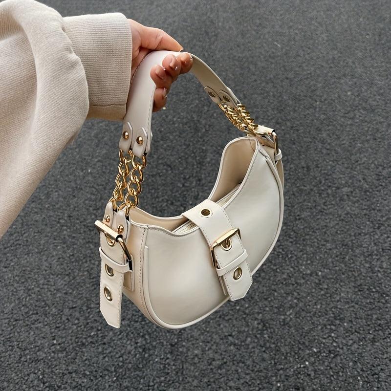 Women's Eyelet Buckle Decor Hobo Bag Chain Shoulder Purse