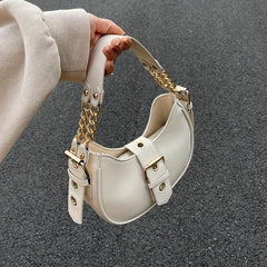Women's Eyelet Buckle Decor Hobo Bag Chain Shoulder Purse