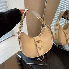 Women's Eyelet Buckle Decor Hobo Bag Chain Shoulder Purse
