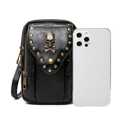 Gothic Skull Mini Crossbody Bag Vintage PU Leather Shoulder Bag