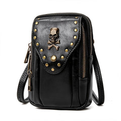 Gothic Skull Mini Crossbody Bag Vintage PU Leather Shoulder Bag