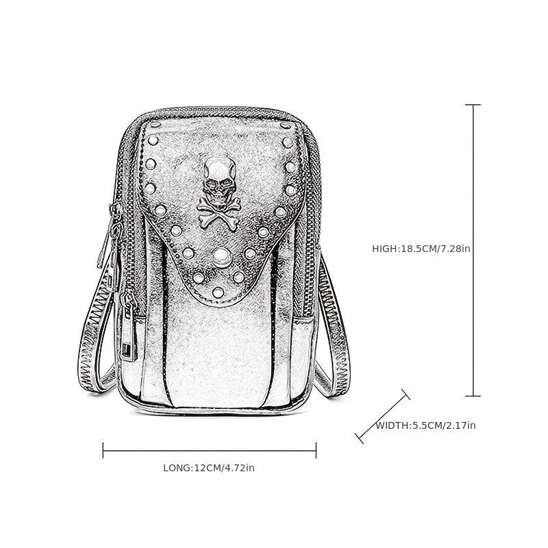 Gothic Skull Mini Crossbody Bag Vintage PU Leather Shoulder Bag