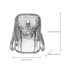 Gothic Skull Mini Crossbody Bag Vintage PU Leather Shoulder Bag
