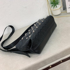 Rivet Skull Decor Crossbody Bag PU Leather Textured Bag Classic Shoulder Bag