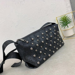 Rivet Skull Decor Crossbody Bag PU Leather Textured Bag Classic Shoulder Bag