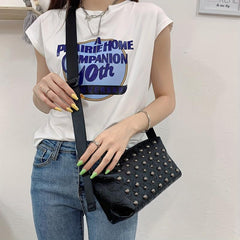 Rivet Skull Decor Crossbody Bag PU Leather Textured Bag Classic Shoulder Bag