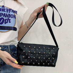 Rivet Skull Decor Crossbody Bag PU Leather Textured Bag Classic Shoulder Bag