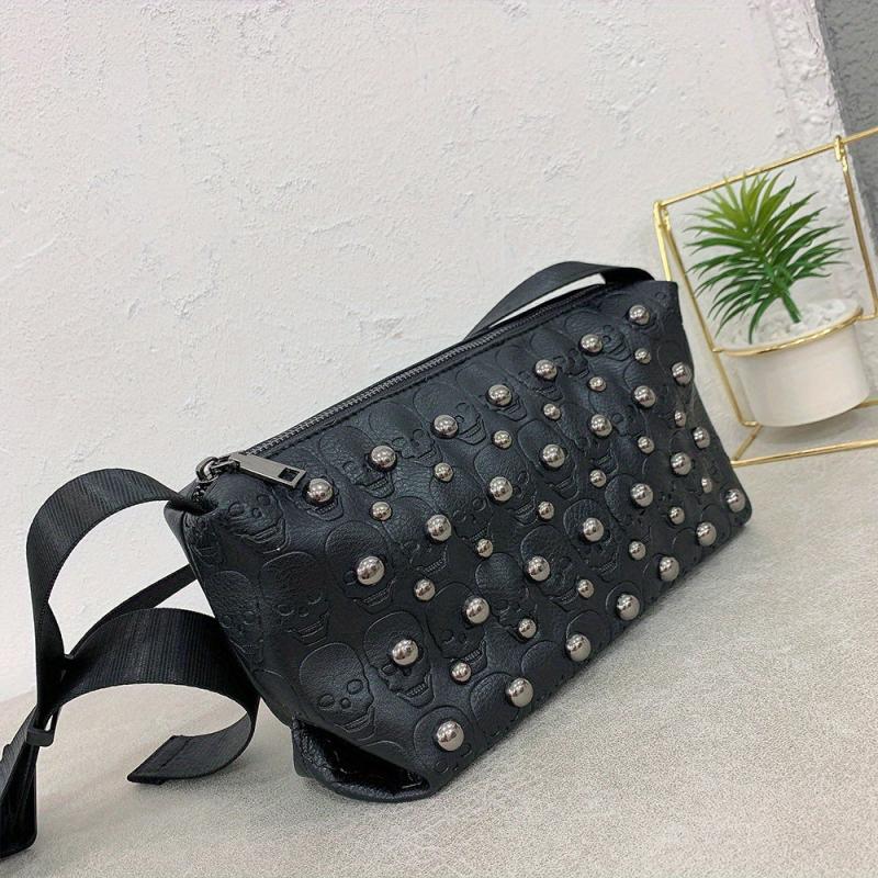 Rivet Skull Decor Crossbody Bag PU Leather Textured Bag Classic Shoulder Bag