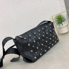 Rivet Skull Decor Crossbody Bag PU Leather Textured Bag Classic Shoulder Bag
