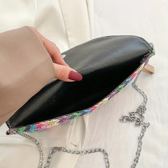 Ethnic Style Straw Bag For Women Colorblock Striped Crossbody Bag