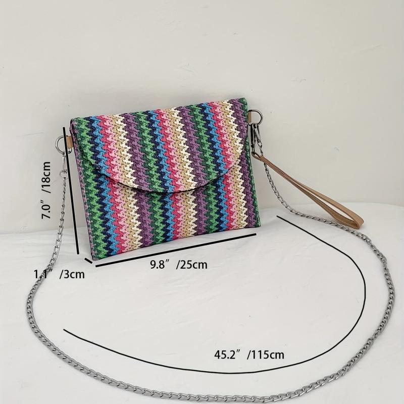Ethnic Style Straw Bag For Women Colorblock Striped Crossbody Bag