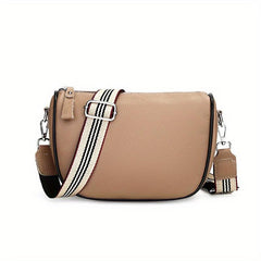 Retro Leather Crossbody Bag Women's Zipper Saddle Bag With Wide Strap