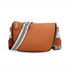Retro Leather Crossbody Bag Women's Zipper Saddle Bag With Wide Strap
