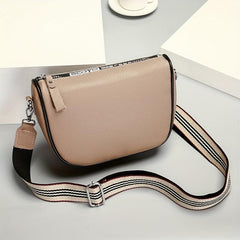 Retro Leather Crossbody Bag Women's Zipper Saddle Bag With Wide Strap