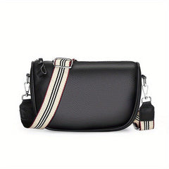 Retro Leather Crossbody Bag Women's Zipper Saddle Bag With Wide Strap