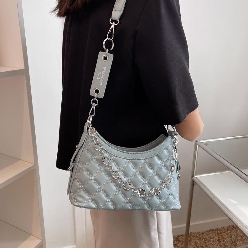 Argyle Quilted Crossbody Bag Flower Chain Handbag for Women