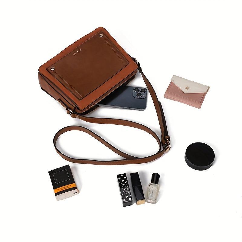 Vintage Square Crossbody Bag Retro PU Leather Shoulder Bag