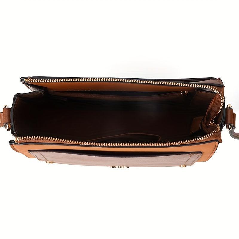 Vintage Square Crossbody Bag Retro PU Leather Shoulder Bag