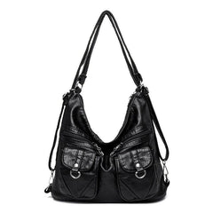 Vintage Pocket Front Hobo Bag Large Capacity Shoulder Purse Zipper Crossbody Bag