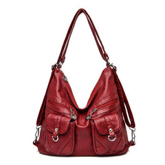 Vintage Pocket Front Hobo Bag Large Capacity Shoulder Purse Zipper Crossbody Bag