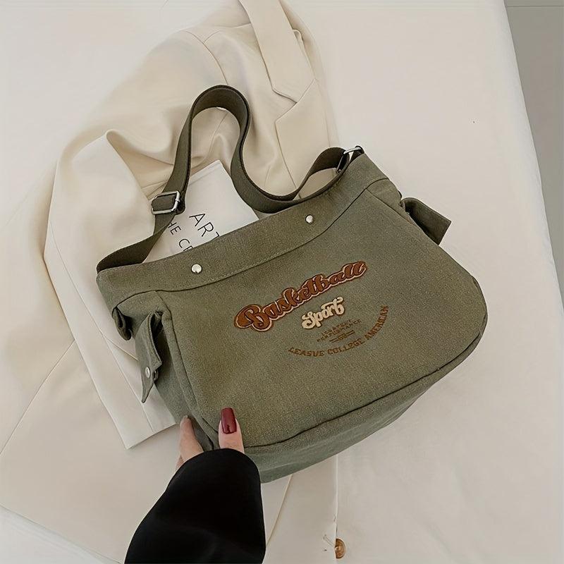 Vintage Letter Pattern Hobo Bag Large Capacity Crossbody Bag For School