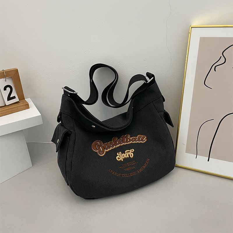 Vintage Letter Pattern Hobo Bag Large Capacity Crossbody Bag For School