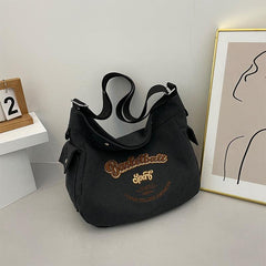 Vintage Letter Pattern Hobo Bag Large Capacity Crossbody Bag For School