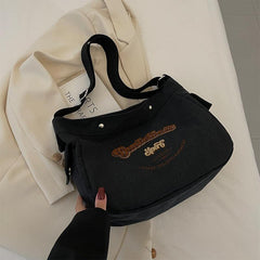 Vintage Letter Pattern Hobo Bag Large Capacity Crossbody Bag For School