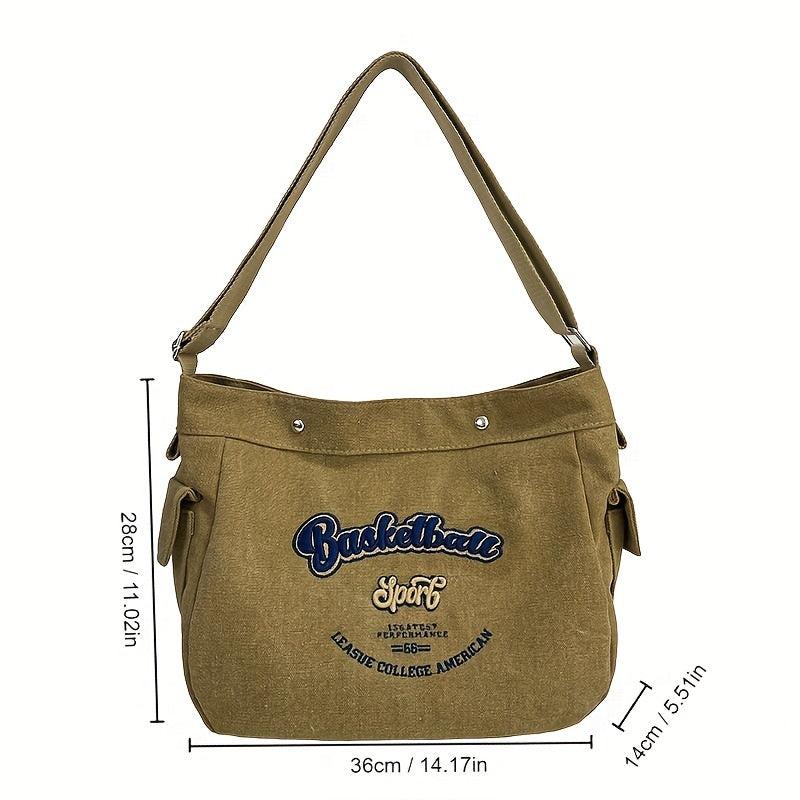 Vintage Letter Pattern Hobo Bag Large Capacity Crossbody Bag For School