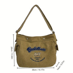 Vintage Letter Pattern Hobo Bag Large Capacity Crossbody Bag For School