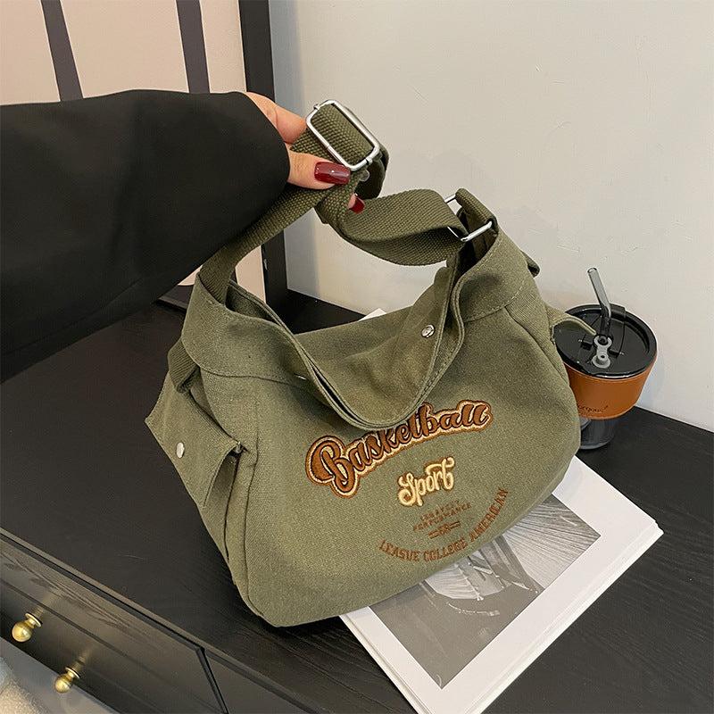 Vintage Letter Pattern Hobo Bag Large Capacity Crossbody Bag For School