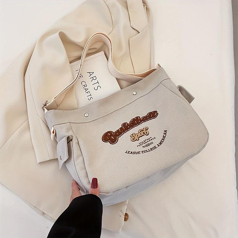 Vintage Letter Pattern Hobo Bag Large Capacity Crossbody Bag For School